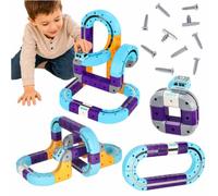 Pista da corsa magnetica per bambini, 54 pezzi, pista magnetica 3D con 2 treni, segnali stradali e parti della strada, giocattolo magnetico fai da te, regalo per bambini dai 3 anni in su