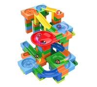 Pista delle Biglie da Costruire Gioco Labirinto con Mattoncini Costruzioni 128pz con Biglie Scivolo Montagne Russe Marble Run Track Gioco Educativo STEM Blocchi Circuito Corsa Verso il Traguardo