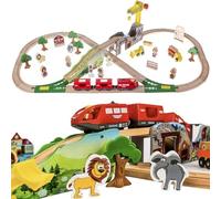Pista ferroviaria in legno 3,2 m - grande set da 57 pezzi con gru
