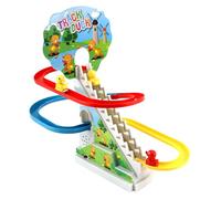 Pista Giocattolo Salita delle Scale Elettrica con Luci Suoni Musica Luminoso Pista Corsa Felice Paperetta Pista Bambini Cani Pinguini Montagne Russe Arrampicata Scalatore Trenini Slide Race Led (A)