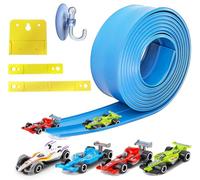 Pista Macchinine Arrotolabile 390cm, Pista da Corsa Bambini Flessibile con Ventosa Include 4 Auto, Gioco Bambino Circuito di Corse Velocità per Bambini 2 3 4 5 Anni, Blu