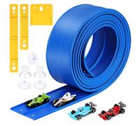 Pista Macchinine Arrotolabile 390cm, Pista da Corsa Bambini Flessibile con Ventosa Include 4 Auto, Gioco Bambino Circuito di Corse Velocità per Bambini 2 3 4 5 Anni, Blu