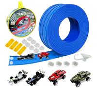 Pista Macchinine Arrotolabile, Set da Pista Auto Flessibile 4 M Include 4 Auto, Giocattolo per Bambini, Pista Da Corsa con Veicolo Incluso, Doppia Pista e Quattro Macchinine con Accessori