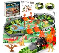 Pista Macchinine Dinosauri per Bambini con Tappeto Gioco Dinosauri Macchinine per Bambini Dinosauro Giocattolo Auto Giocattolo Pista Flessibile Regalo Bambino Bambina 3 4 5 6 7 Anni