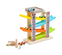 Pista Macchinine Legno Garage Macchine per Bambini con 4 Macchinines e 3 Palle da Bowling Zig Zag Rampa per Auto Giocattolo in Legno Regalo Educativi per Bambini 3 4 5 Anno