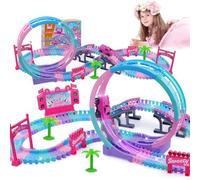 Pista Macchinine Track Set Magic Running Toys für Kinder, 144 pezzi flessibile-migliore regalo di compleanno per 3 4 5 6 7 8 anni ragazze ragazzi, con rampa a 360 anelli, auto illuminata