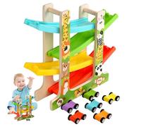 Pista per auto da corsa per bambini - Giocattolo con rampa scorrevole multifunzione in legno con macchinine a inerzia e veicolo volante | Robusta base da gioco per bambini 2 anni in su - Regalo ed