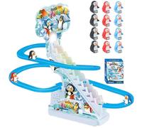 Pista per Auto Giocattolo Pinguino Elettrico arrampicarsi su per Scale Giocattoli con 9 Pinguini Giocattolo, Gioco da Gara con Musica e luci a LED Lampeggianti, Giocattoli per Le Montagne Russe per s