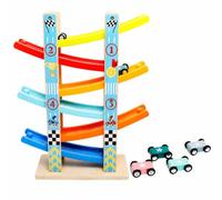 Pista per Auto in Legno Solido, Modello A Sei Binari | Resistente, Pista in Legno per Bambini, Sicuro, Cameretta, Asilo Nido