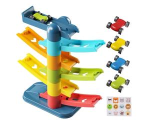 Pista Per Auto Per Bambini - Set Da Gioco Con Rampa Per Veicoli, Set Di Giocattoli Educativi, Costruttore Di Abilità Motorie | Pista Interattiva Per Bambini, Gioco Di Piste Colorate Per Auto Rotanti