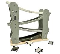 Pista per macchinine in legno personalizzabile in verde oliva - rampa con macchinine e gioco di ruolo - per bambini - personalizzata con nomi e data del battesimo - Label Label