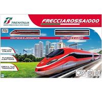 Pista Trenitalia Frecciarossa 1000 Scala 1:43 con luci e Suoni - Treno Giocattolo 2 locomotive 2 vagoni e 3 tracciati binari- Funzionamento a Batteria + portachiave cubo