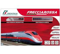 Pista Trenitalia Frecciarossa ERT 500 Scala 1:43 con luci e Suoni - Treno Giocattolo 2 locomotive 2 vagoni e 3 tracciati binari- Funzionamento a Batteria + portachiave cubo