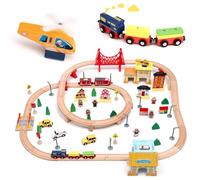 Pista Treno in Legno,Hoyiyobi 72 Pcs Binari Trenino Set Ferrovia in Legno Compleanno e di Natale per Bambini, Compatibile con le Principali Marche per ragazze ragazzi 3 4 5 6 anni