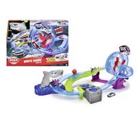 Dickie Toys - pista da corsa per auto White Shark (50 x 55 x 32 cm) con auto giocattolo in metallo - autostrada motorizzata squalo con looping, luce e suono, giocattolo per bambini dai 3 anni in su