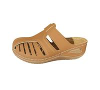 Piste da donna con moda romana cento con tacco inclinato che alza cava testa rotonda fondo spesso pantofole da donna taglia 11, Marrone, 40.5 EU