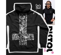 Pistol Boutique Black White Roses Flower Sketch Cross Men's Back Print Hoodie