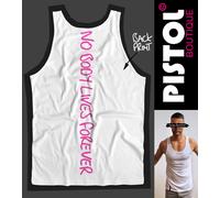 Pistol Boutique Canotta Bianco NOBODY LIVES FOREVER Con Stampa Sul Retro