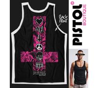 Pistol Boutique Canotta Uomo Nera con Stampa Logo ROSES e Croce