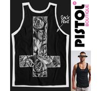 Pistol Boutique Canotta Uomo Nera SKETCH ROSES CROSS Con Stampa Poster