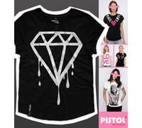 Pistol Boutique Donna Nero Casual Girocollo Diamante Pittura Dribble T-Shirt