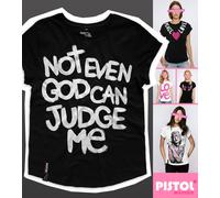 Pistol Boutique Donna Nero Casual Girocollo Not Even God Can Giudice Me T-Shirt