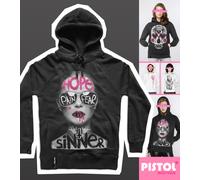 Pistol Boutique Donna Nero Graffiti Parole Sole Ragazza Moda Felpa con Cappuccio
