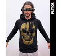 Pistol Boutique Felpa Moda Con Cappuccio Nero Lightning Bolt Gold Bowie Skull