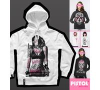 Pistol Boutique Felpa Moda Donna Bianca Con Parole Di Graffiti E Tatuaggi