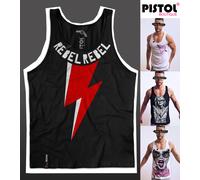 Pistol Boutique Gilet DAVID BOWIE Rebel Lightning Nera Cotone Jersey Canotta