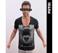 Pistol Boutique Maglietta Fashion Nera A V Profondo Per Uomo Con Cuore E Lingua