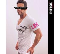 Pistol Boutique Maglietta Uomo Fitted Bianca Deep V Neck Love Sleeve Arrow Heart