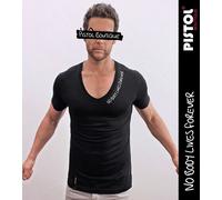 Pistol Boutique T-Shirt Da Uomo Nero Attillato Collo A V NOBODY LIVES FOREVER