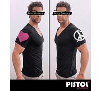 Pistol Boutique T-Shirt Maniche Corte Nera Fitted Collo A V PEACE & LOVE LOGO