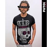 Pistol Boutique T-Shirt Nero Uomo Con Collo A Giro SINNER CROWN SKULL