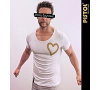Pistol Boutique T-Shirt Uomo Bianca Girocollo Maniche Corte Cuore GOLD Paint