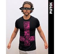 Pistol Boutique T-Shirt Uomo Fitted Nera A Collo Girocollo Sketch Roses Cross