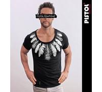 Pistol Boutique T-Shirt Uomo Fitted Nero Con Girocollo A Giro CHER BIRD FEATHERS