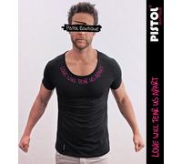 Pistol Boutique T-Shirt Uomo Nero Collo Rotondo Scoop LOVE WILL TEAR US APART