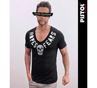 Pistol Boutique Uomo Aderente Nero Profonda V Collo Torace Hopes & Fears Teschio