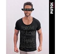 Pistol Boutique Uomo Aderente Nero Rotondo Girocollo Perdonare Lord Sinned