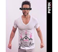 Pistol Boutique Uomo Bianco Aderente Profondo Scollo V Peccatore Burning Chiesa
