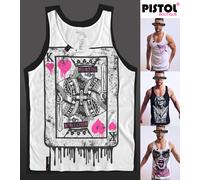 Pistol Boutique Uomo Bianco Re Di Cuori Carte da Gioco Canotta Canottiera