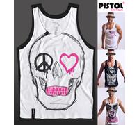 Pistol Boutique Uomo Bianco Schizzo Teschio Cuore Pace Logo Canotta Canottiera