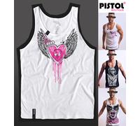 Pistol Boutique Uomo Bianco Skull Crown Sketch Heart Wings Singlet Vest Top Tank