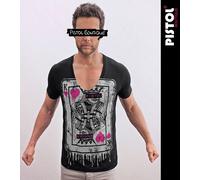 Pistol Boutique Uomo Nero Aderente Profondo Scollo A V Re Di Cuori Scheda Logo