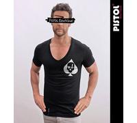 Pistol Boutique Uomo Nero Profondo V Collo Torace Ace Spade Teschio Croce Maglia
