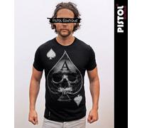 Pistol Boutique Uomo Nero Standard Fit Girocollo Ace Spade Teschio Carta T-Shirt