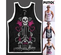 Pistol Boutique Uomo Nero Teschio Sinner Burning Church Gilet Canotta