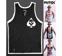 Pistol Boutique Uomo Nero Torace Ace Spade Skull Croce Cuore Canotta Canottiera